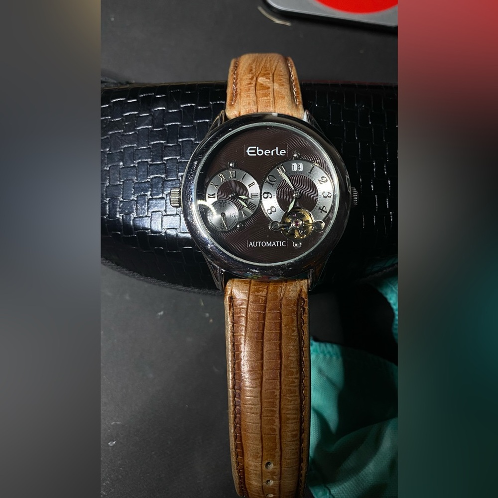 Eberle Gents Tholos Automatic Dual Time Brown Leather Strap